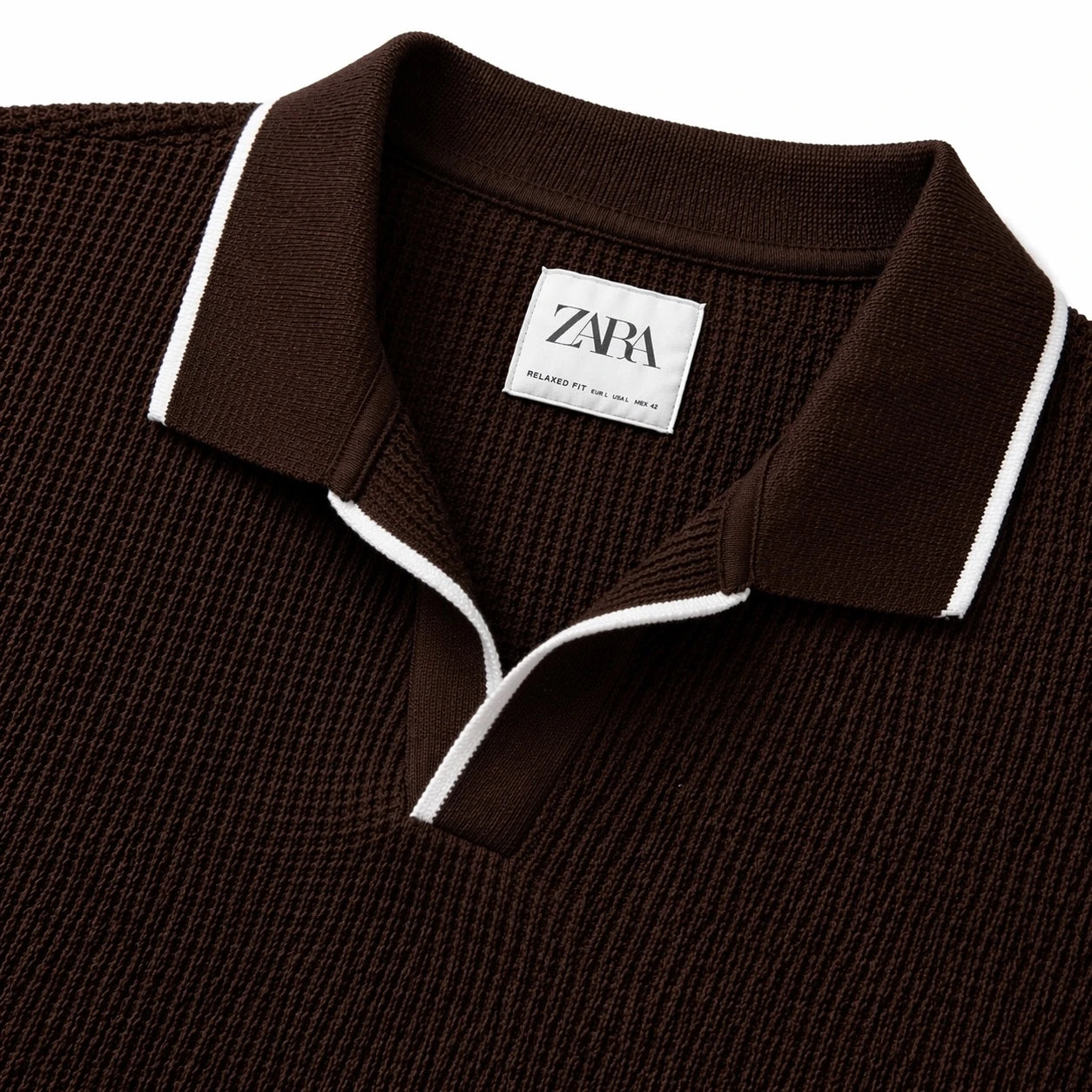 ZARA JHONNY COLLAR WAFFLE KNIT POLO SHIRT (BROWN)