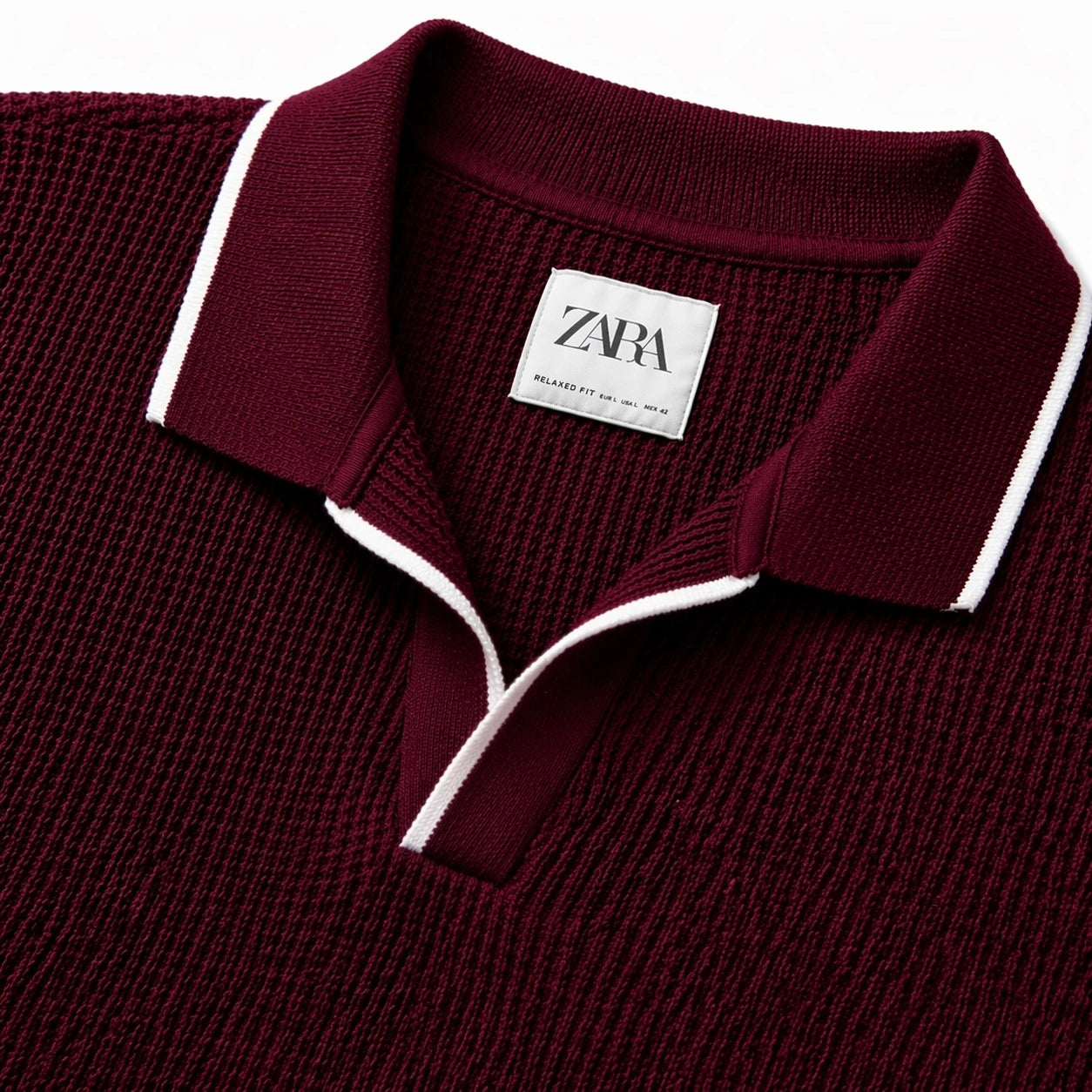 ZARA JHONNY COLLAR WAFFLE KNIT POLO SHIRT (MAROON)