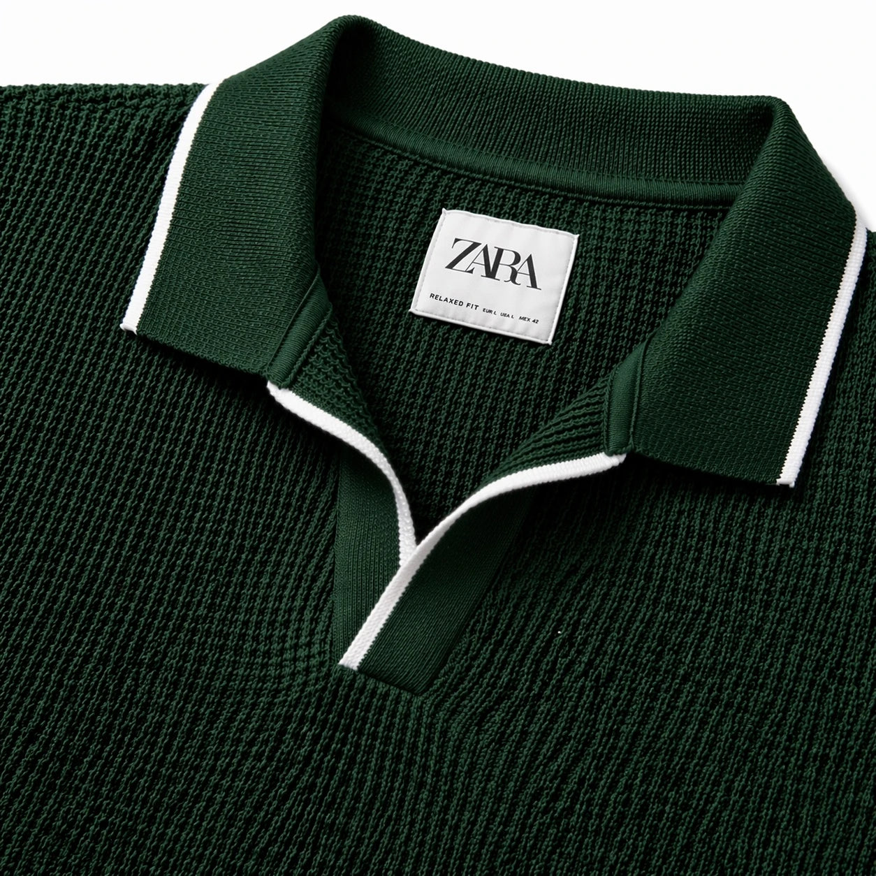 ZARA JHONNY COLLAR WAFFLE KNIT POLO SHIRT (GREEN)