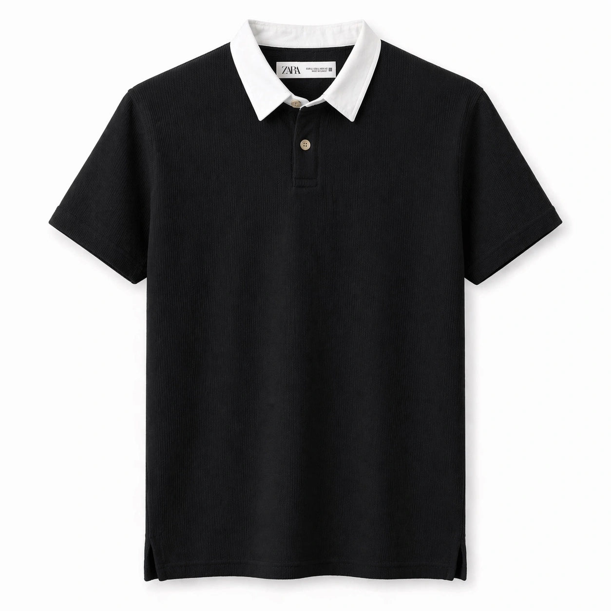 ZARA RUGBY COLLAR WAFFLE KNIT POLO SHIRT (BLACK)