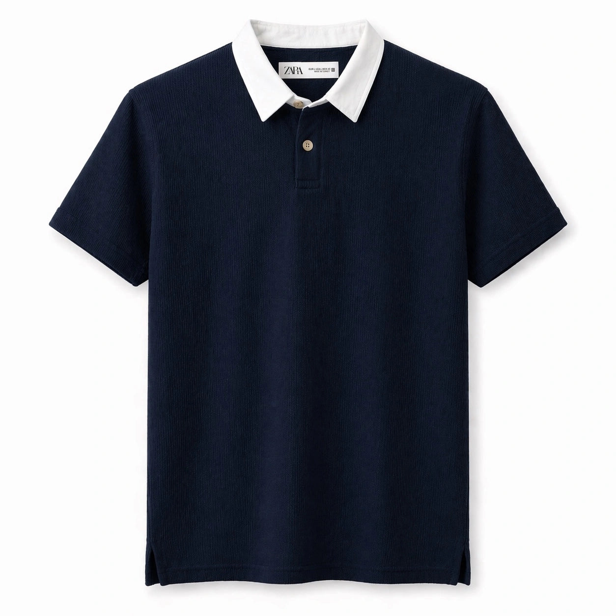 ZARA RUGBY COLLAR WAFFLE KNIT POLO SHIRT (NAVY BLUE)