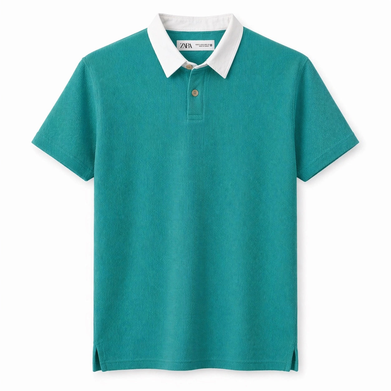 ZARA RUGBY COLLAR WAFFLE KNIT POLO SHIRT (TEAL)