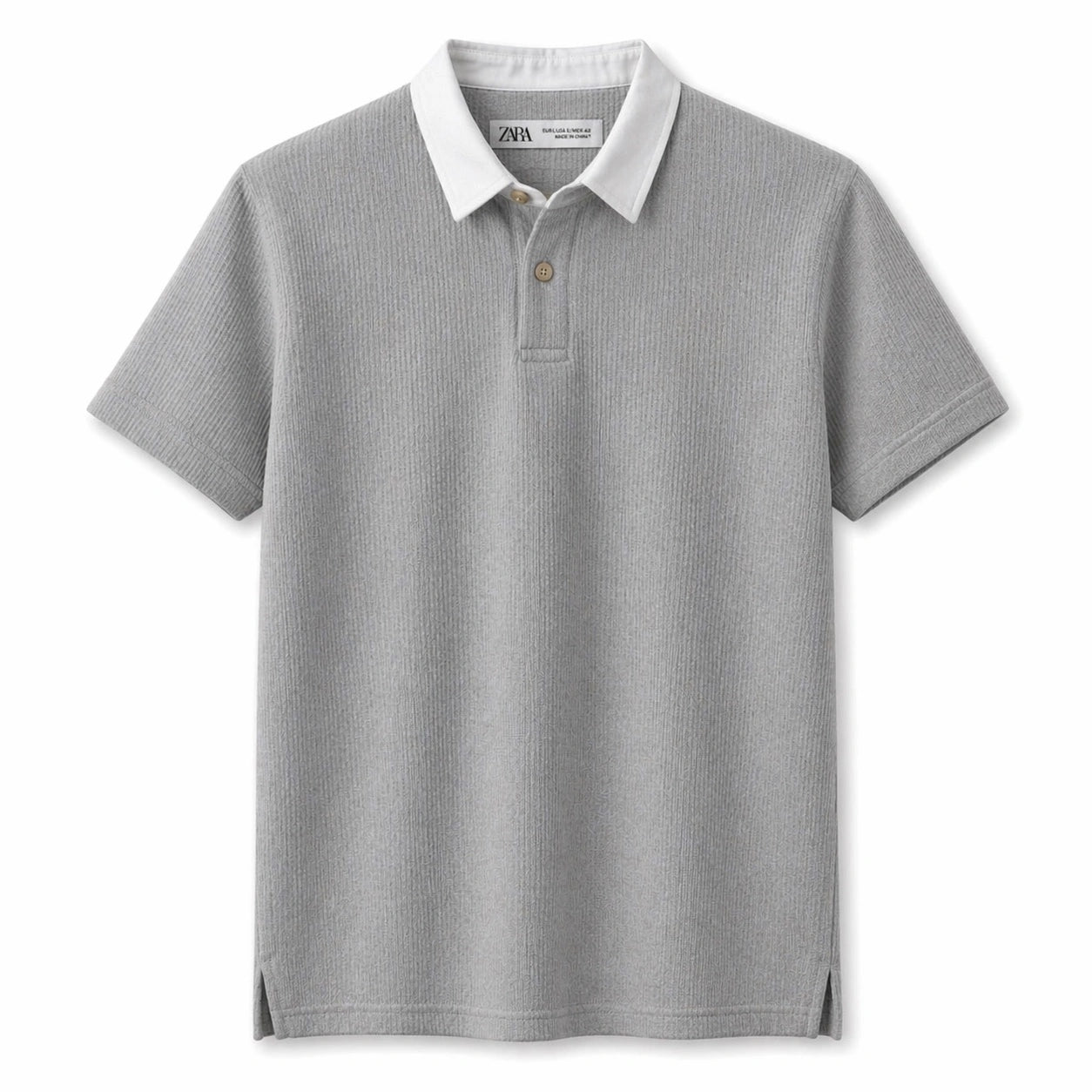 ZARA RUGBY COLLAR WAFFLE KNIT POLO SHIRT (HEATHER GREY)