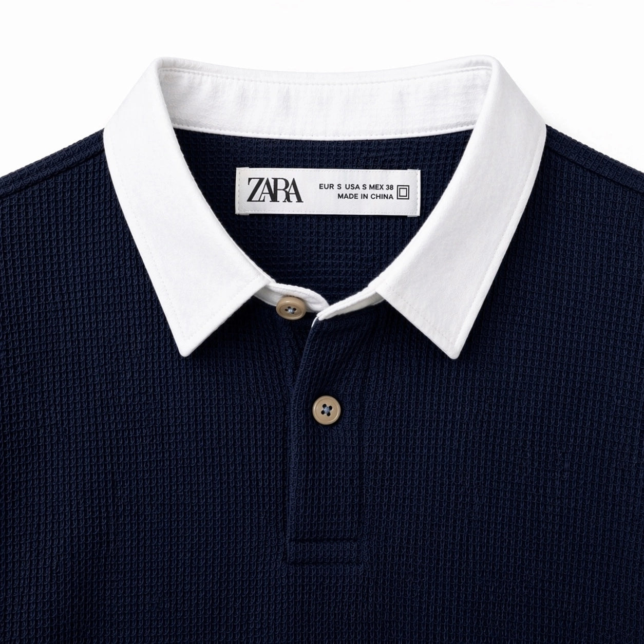 ZARA RUGBY COLLAR WAFFLE KNIT POLO SHIRT (NAVY BLUE)