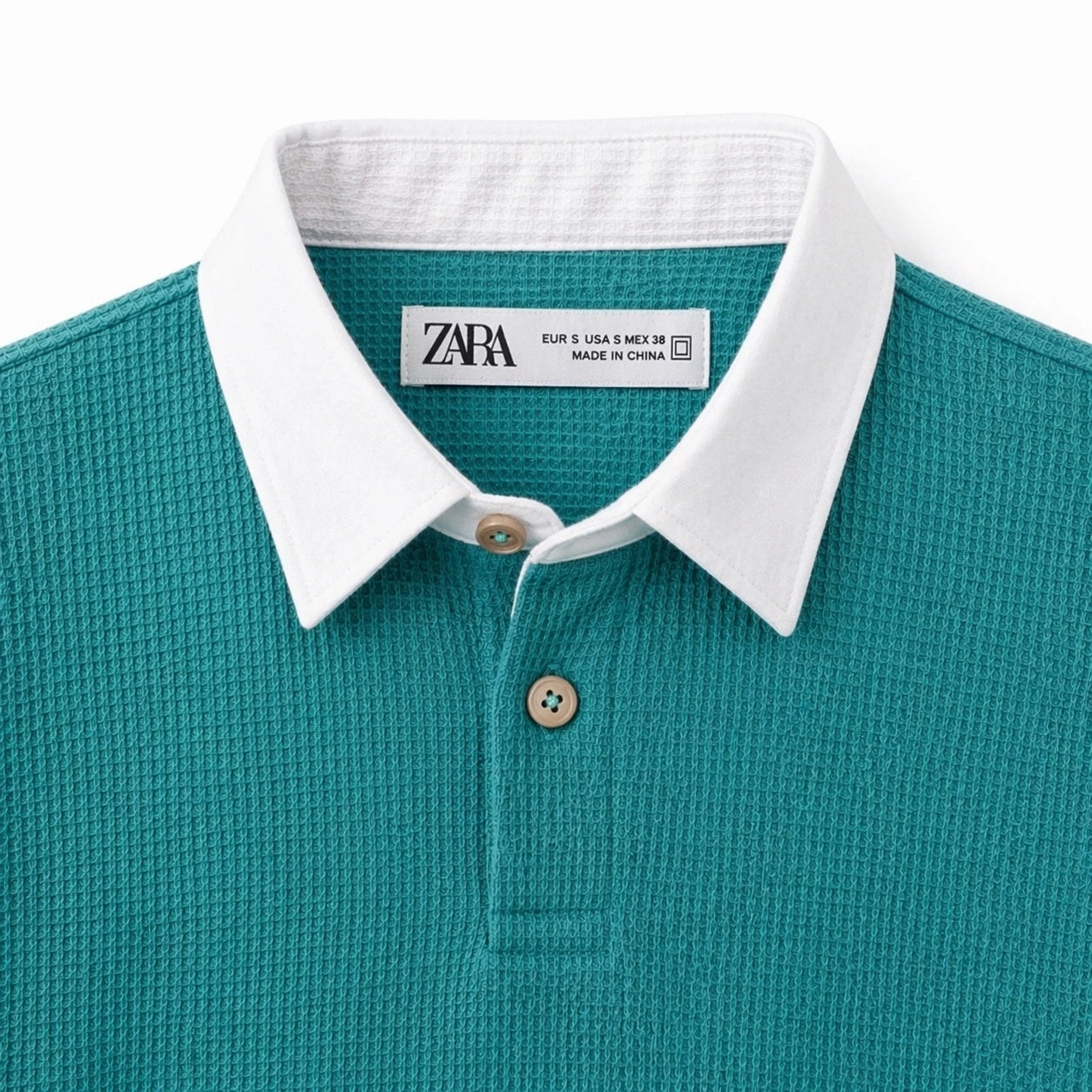 ZARA RUGBY COLLAR WAFFLE KNIT POLO SHIRT (TEAL)