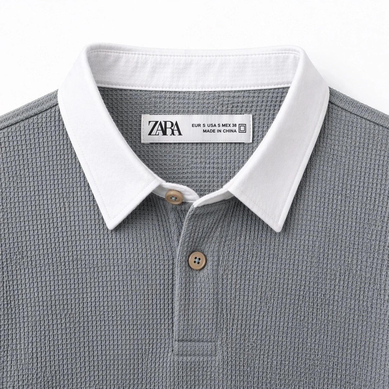 ZARA RUGBY COLLAR WAFFLE KNIT POLO SHIRT (HEATHER GREY)