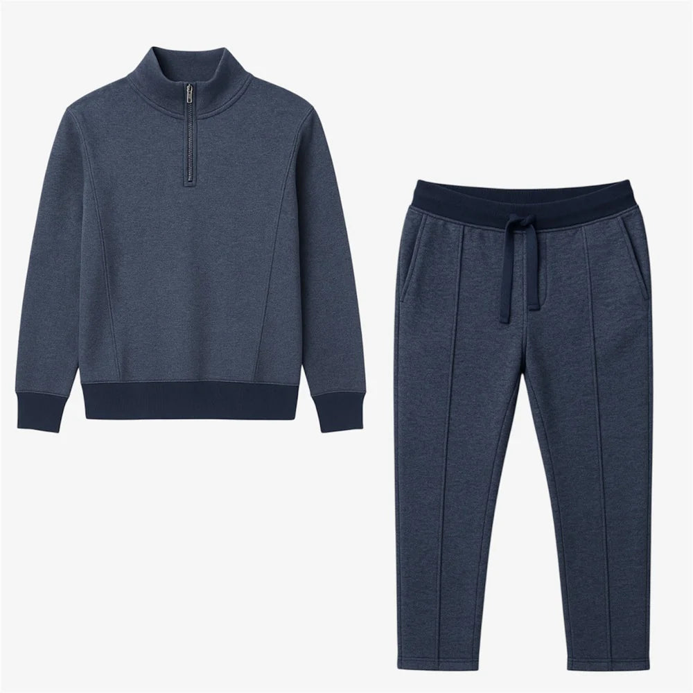 ZARA PREMIUM COTTON FLEECE FRONT PANEL TRACKSUIT (NAVY MELANGE)