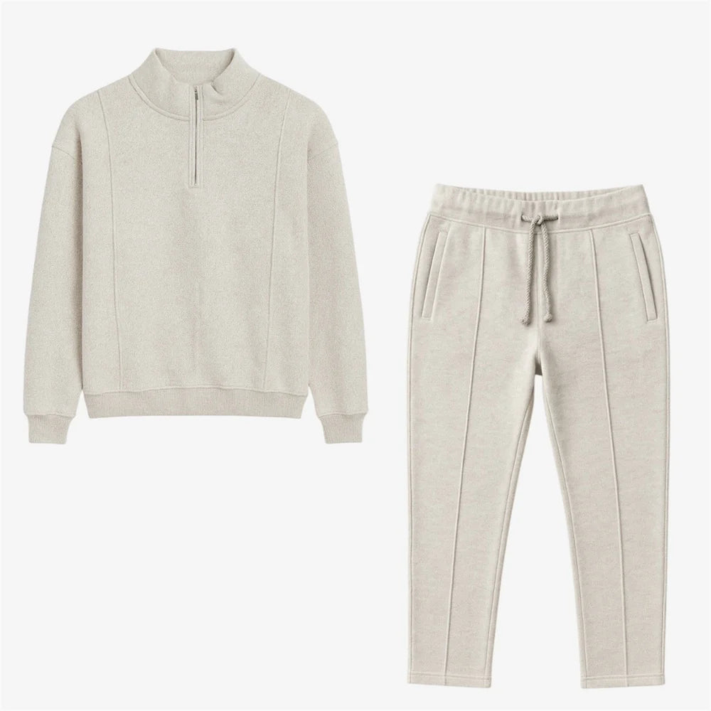 ZARA PREMIUM COTTON FLEECE FRONT PANEL TRACKSUIT (OATMEAL MELANGE)