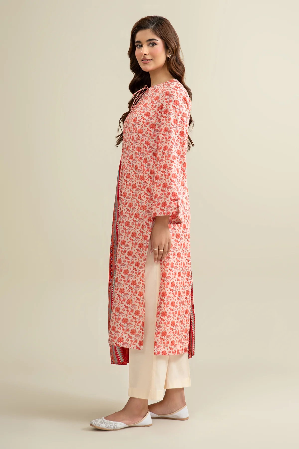 URB Red 3-Piece Unstitched Lawn Suit with Off White Shalwar