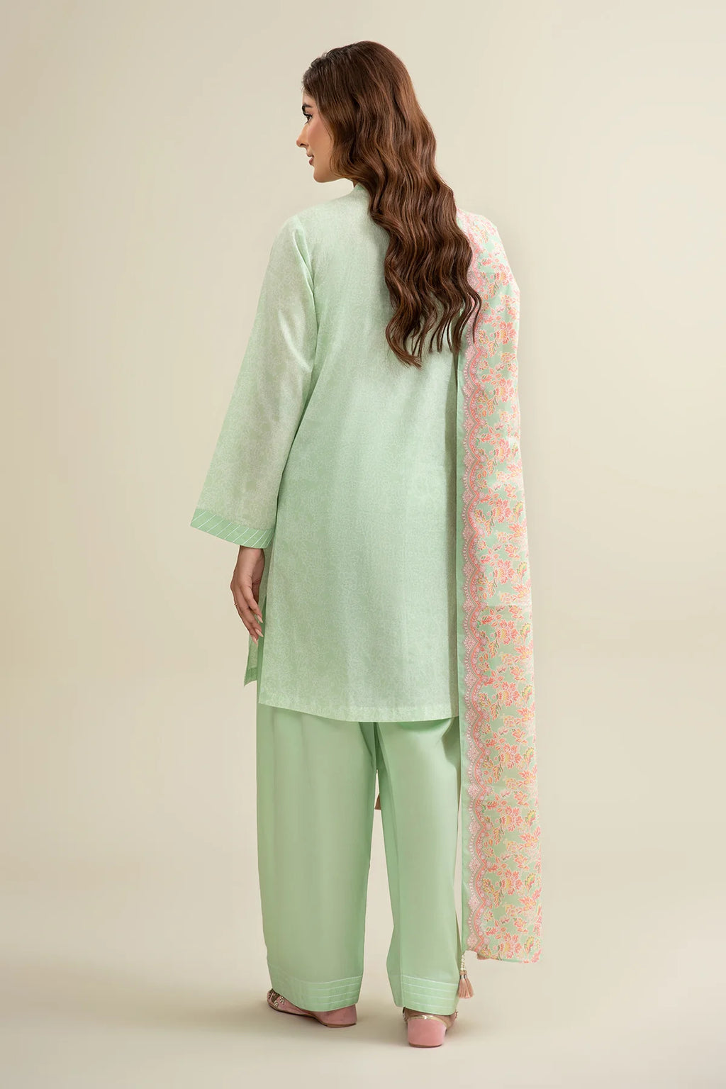 URB Green 3-Piece Unstitched Lawn Suit with Printed Dupatta