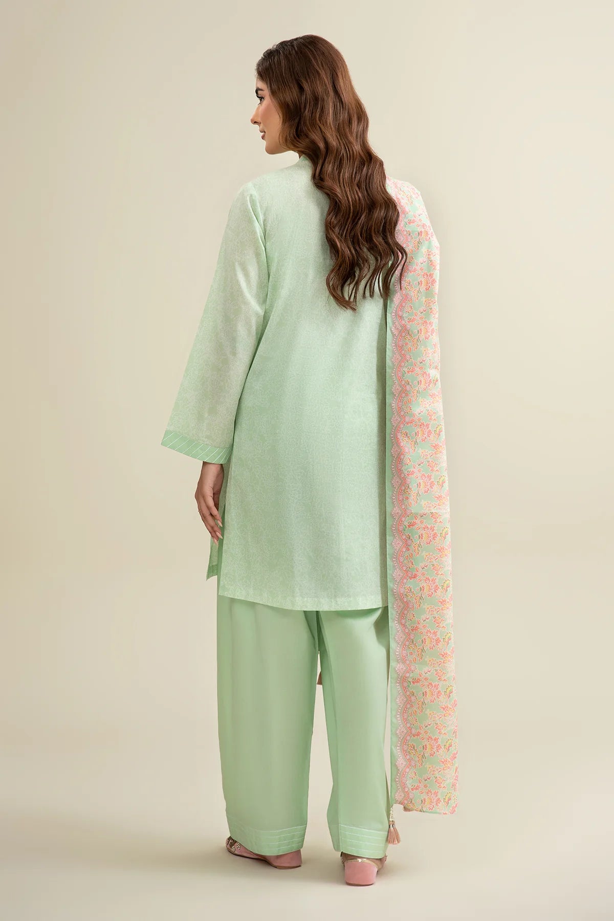URB Green 3-Piece Unstitched Lawn Suit with Printed Dupatta