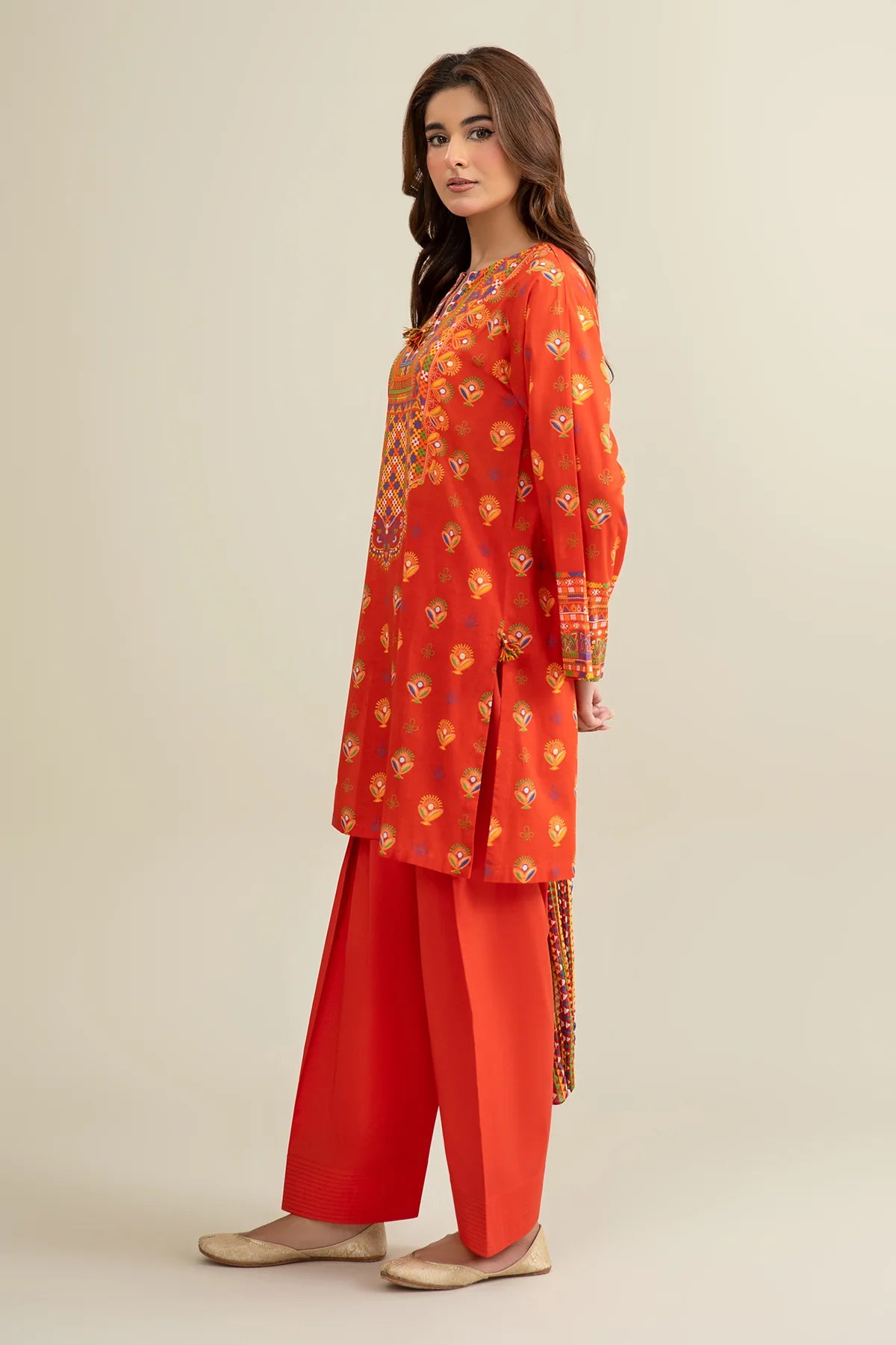 URB Red 3-Piece Unstitched Lawn Suit with Printed Dupatta