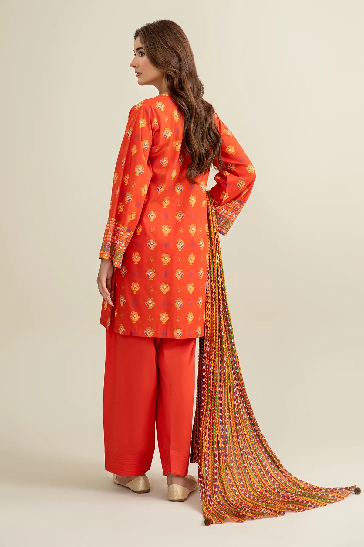 URB Red 3-Piece Unstitched Lawn Suit with Printed Dupatta