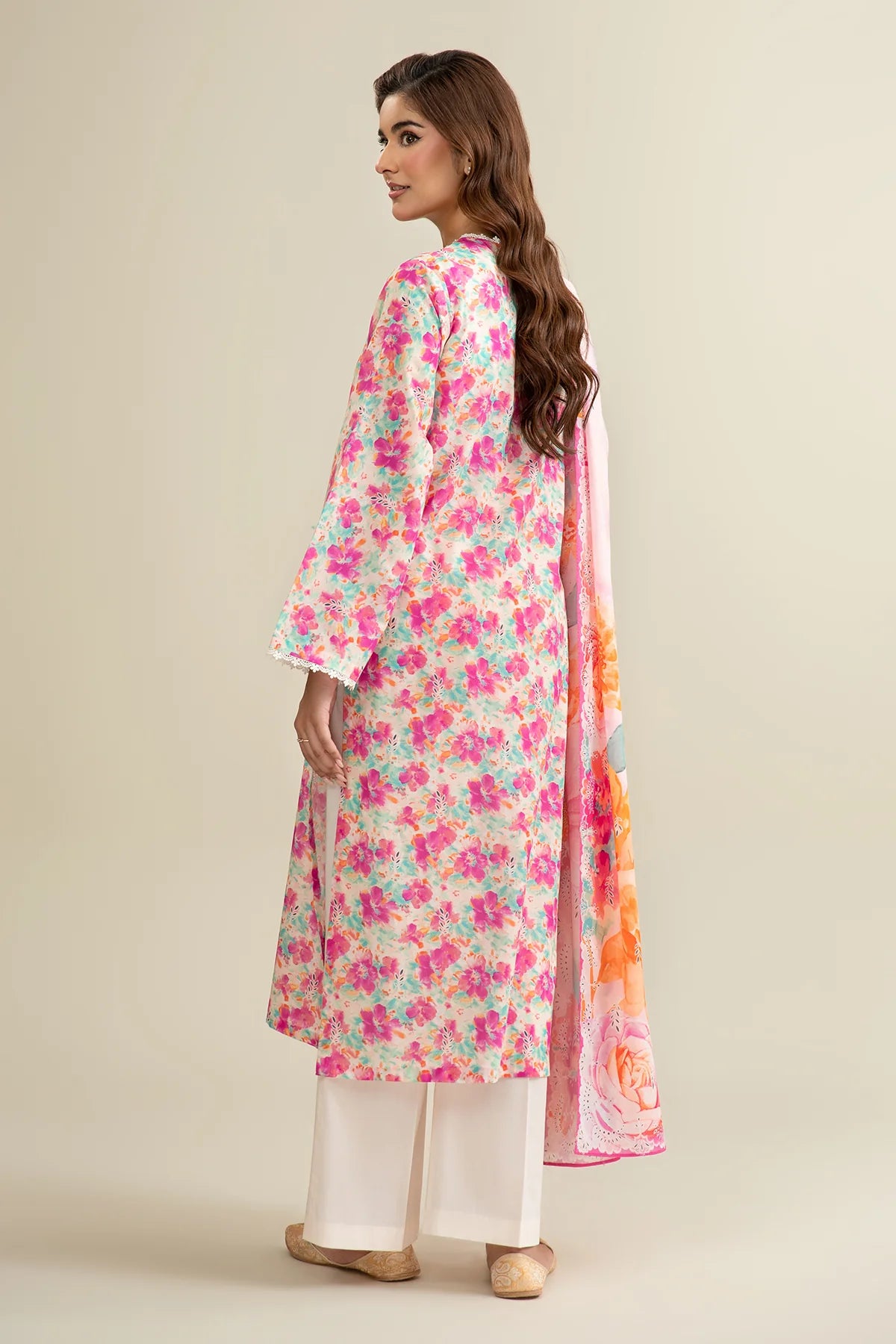 URB Multi Color 3-Piece Unstitched Lawn Suit with Printed Dupatta