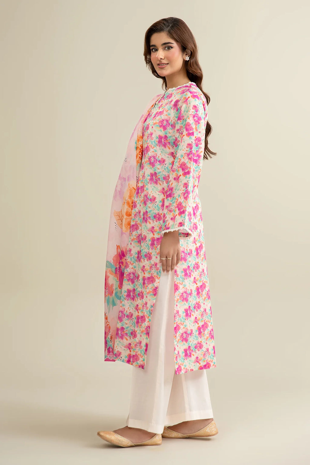 URB Multi Color 3-Piece Unstitched Lawn Suit with Printed Dupatta