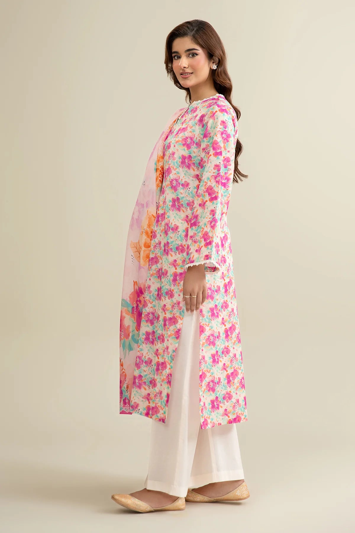 URB Multi Color 3-Piece Unstitched Lawn Suit with Printed Dupatta
