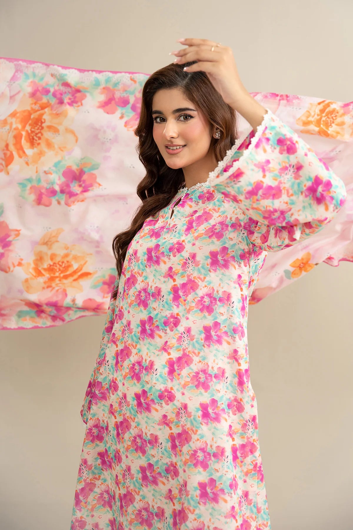 URB Multi Color 3-Piece Unstitched Lawn Suit with Printed Dupatta