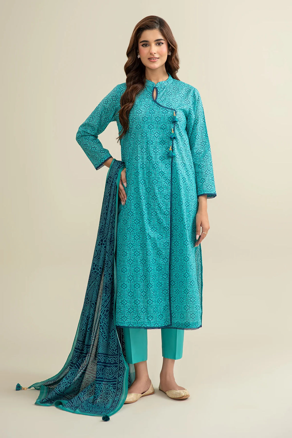 URB Ferozi 3-Piece Unstitched Lawn Suit with Printed Dupatta