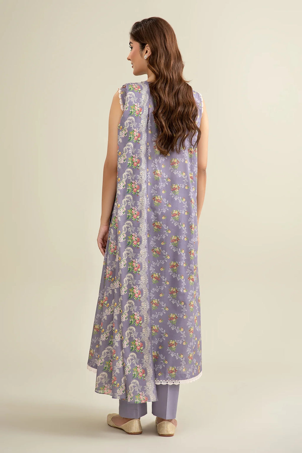 URB Lilac 3-Piece Unstitched Lawn Suit with Printed Dupatta
