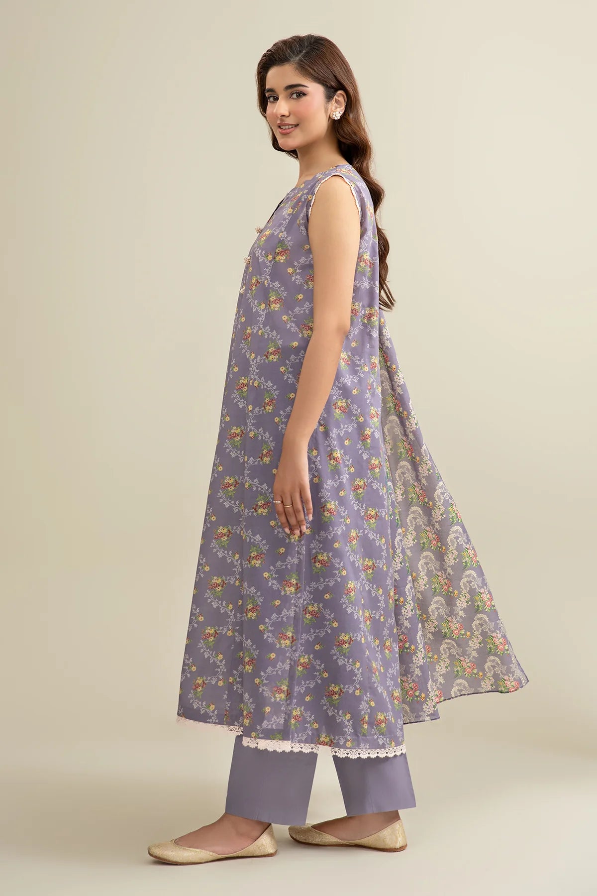 URB Lilac 3-Piece Unstitched Lawn Suit with Printed Dupatta