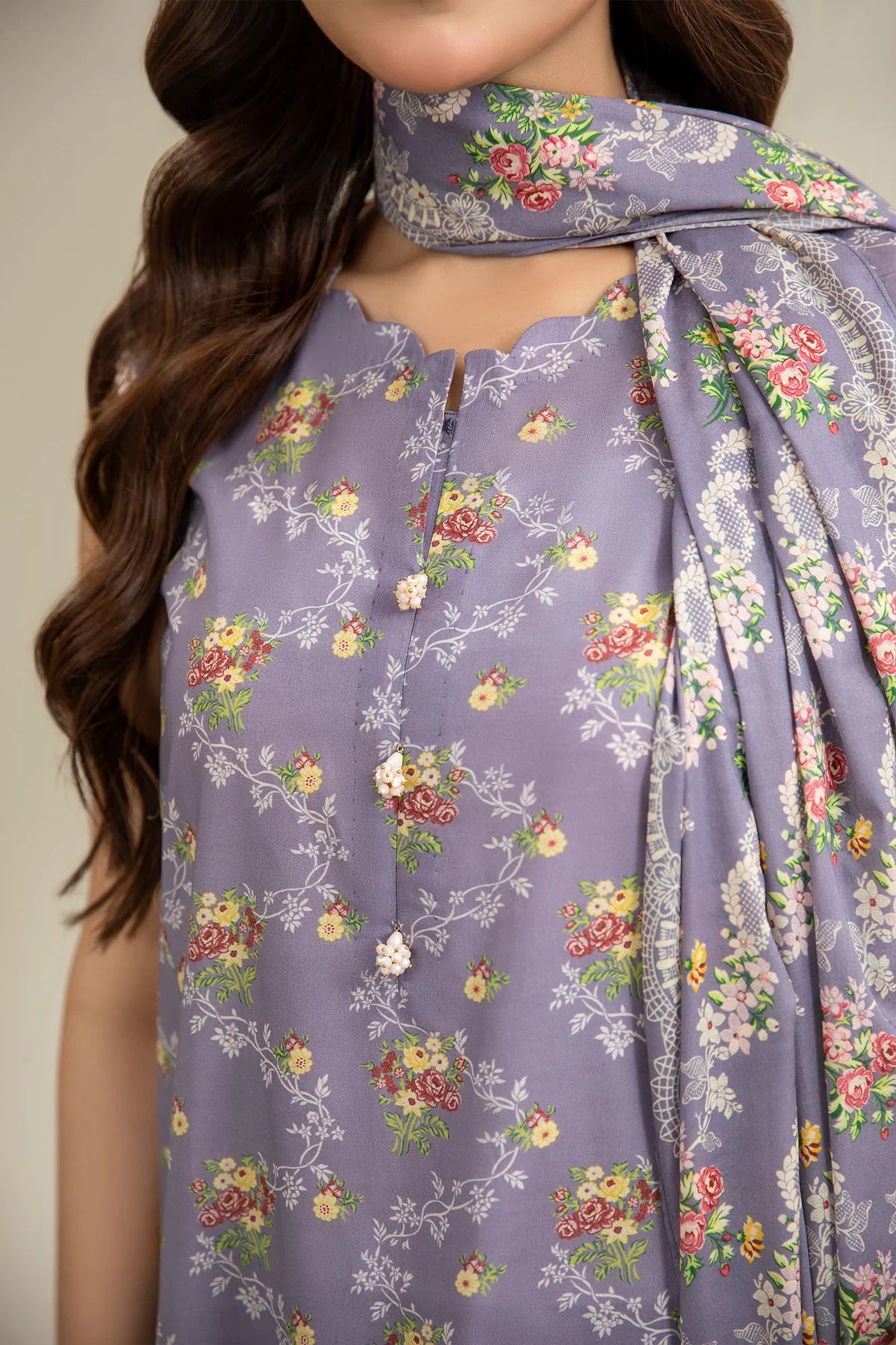 URB Lilac 3-Piece Unstitched Lawn Suit with Printed Dupatta