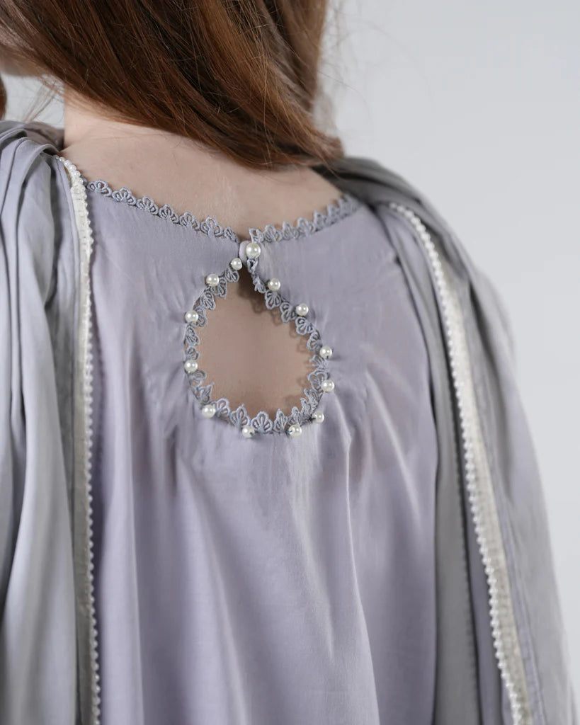 URB Soft Grey Embroidered Cotton Set with Lawn Dupatta