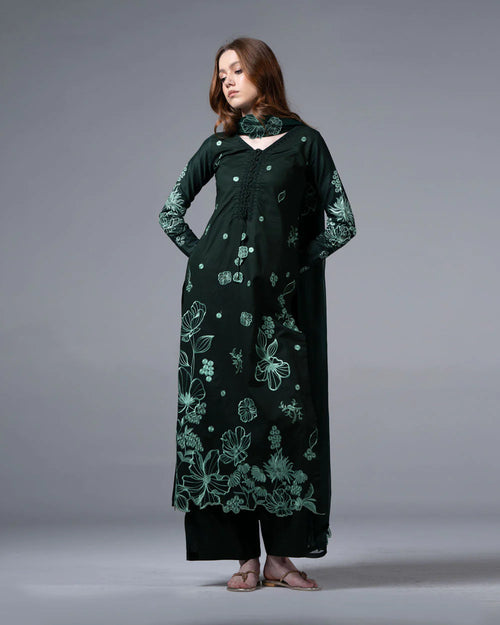 Green Embroidered Cotton - 706439